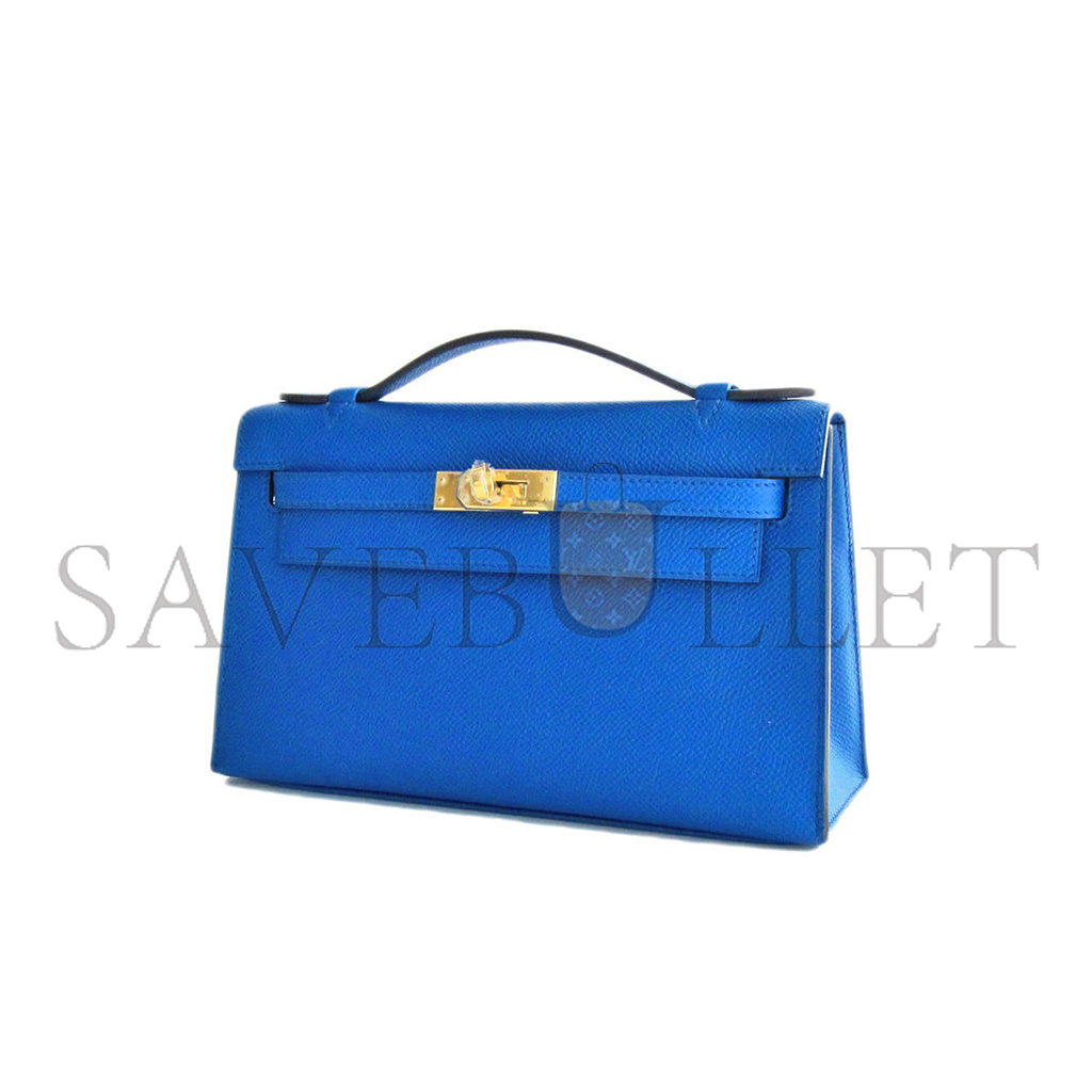 HERMES MASTER BLUE IZMIR GOLD KELLY POCHETTE EPSOM GHW CLUTCH CUT BAG (22*14*7cm) 